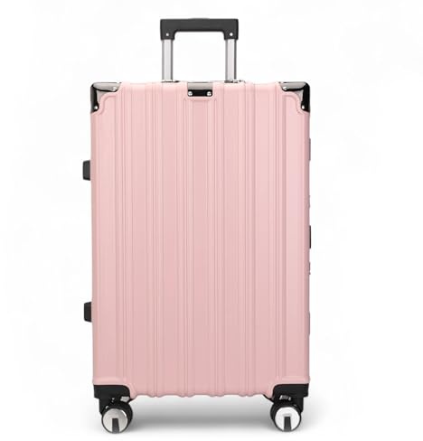 Infinity Leather Suitcase Trolley Carry On Hand Cabin Luggage Hard Shell PC Travel Bag Lightweight with Durable 4 Spinner Wheels (Pink, L76cm 110L)