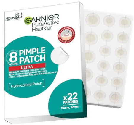 Garnier Hautklar Pimple Patches Ultra – Hydrokolloid Pickel Patches gegen Unreinheiten – Pickelpflaster mildern Sichtbarkeit von Pickeln in 8 Stunden – Schutz vor Bakterien & Ausdrücken – 22 Stück