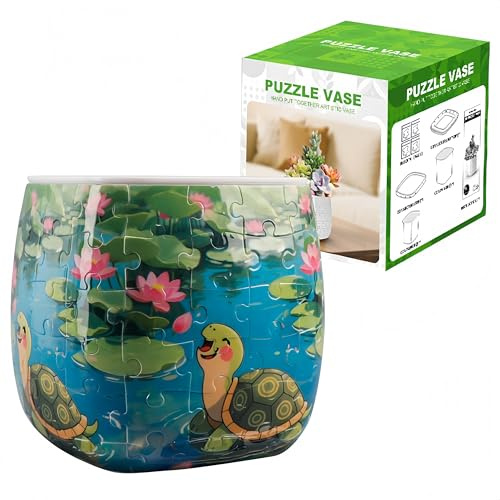 3D-Puzzle Planter Pot,Puzzle Vase for Adult,Plastic Planter,96 Pieces Puzzles,11x11x11cm,Home Decor Flower Pots for Indoor Cactus,Succulents Pots (B)