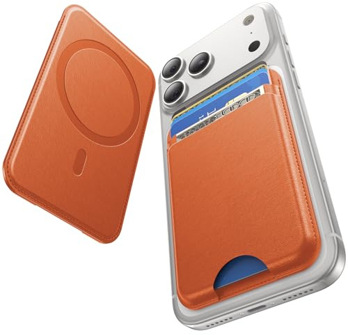 Fanseesy for MagSafe Wallet, 5 Card Holder, Slim Leather Magnetic Wallet for iPhone 17/16/15/14/13/12 Pro Max Plus Air Series, 1 Card Slots & 1 Cash Slot,Orange