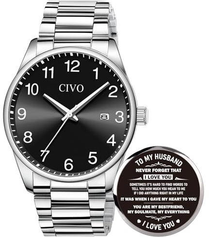 CIVO Herren Uhren Geschenke zum Ruhestand: Großes Gesicht Leicht Lesbare Edelstahl Armbanduhr mit Datum - Geschenke für Ehemann Vater Valentinstag Vatertag Geburtstag