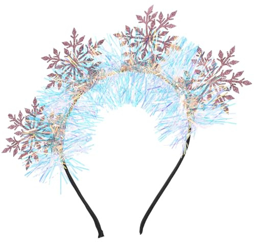 Générique Bandeau de Fête de Noël à Paillettes Flocons de Neige, Serrage-tête Décoratif Rose 4 Flocons Argentés, Accessoires pour Cheveux de Fille, Léger et Élégant pour Fêtes et Photos