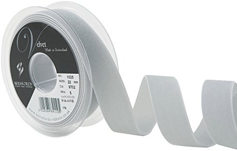 Berisfords Velvet Ribbon Silver 30mm x 10m - Nylon Craft Ribbon for Sewing, Gift Wrapping and Hair Accessories