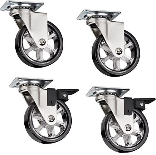 4er Set dekorative Design Möbelrollen RAPID Rollen-Ø 75 mm schwarz (2 x mit Bremse + 2 ohne Bremse), Tragkraft 35 Kg, Höhe 97 mm, Möbellenkrollen von SOTECH
