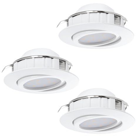 EGLO LED 3er-Set Einbaustrahler Pineda, Spots Set aus Kunststoff | 3 Einbauleuchten in Weiß, Einbauspot flach und schwenkbar, Ø 8,4 cm