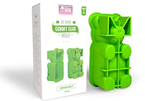 DIY Giant Gummy Bear Mold by Mister Gummy | PREMIUM Quality Silicone + 2 RECIPES and 5 GIFT BAGS Included | Make BIG Bear Treats! (Gummy, Cakes, Breads, Chocolates, and More) (Green)