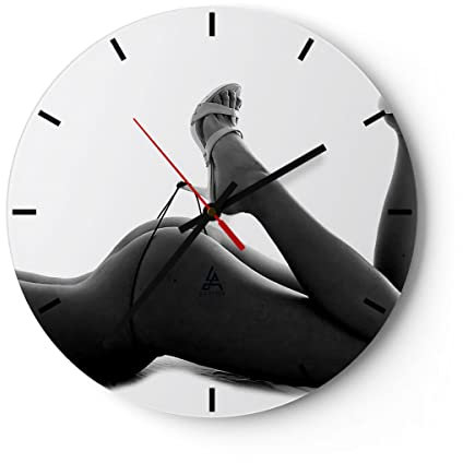 Modern Wanduhr Frau Akt Pose 40x40cm Rund Groß Wand Uhr Glas Analog Zimmeruhren Küche Büro Wohnzimmer Glasuhr Wall Clock Dekoration Design Wanddekoration Küchenuhr C3AR40x40-0105