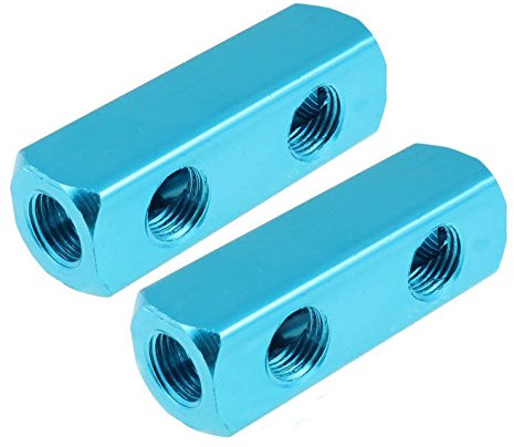 YXQ 1/4PT 2 Ways 5 Ports Manifold Block Splitter Air Compressor Hose Inline Pipe Pneumatic Quick Connect Cylinder Blue(2Pcs)
