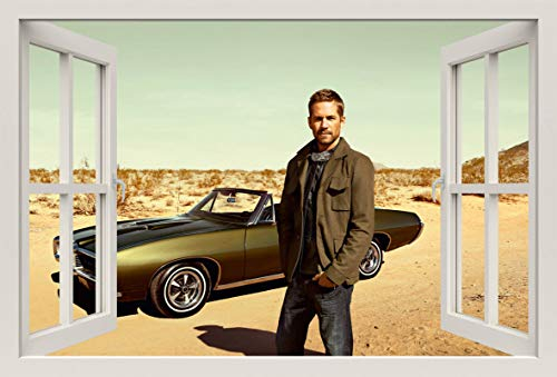 Unified Distribution Fast and Furious Paul Walker - Wüstenbild mit Pontiac Musclecar - Wandtattoo mit 3D Effekt, Aufkleber für Wände und Türen Größe: 92x61 cm, Stil: Fenster