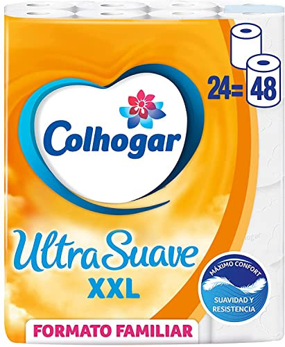 Colhogar Ultra doux XXL x24 - Papier toilette doux - Paquet de 24 rouleaux extra larges - Papier de toilette à 2 couches - 100% sans parfum - Blanc