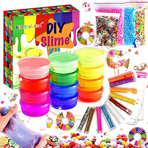 Kit per Bambini Slime DIY fai da te - 12 colori di Slime con 10 Polveri Brillanti,Fluffy Slime Creative Craft Kit Set, Regalo di compleanno, Giocattoli per bambini e bambine 6+ anni