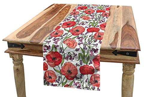 ABAKUHAUS Blume Tischläufer, Mohnblumen-Garten, Esszimmer Küche Rechteckiger Dekorativer Tischläufer, 40 x 180 cm, Mehrfarbig