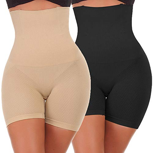 NINGMI Femme Panties Culotte Taille Haute Gainante Minceur Ventre Plat Efficace sous-vêtements, noir/beige, M