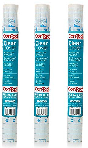 Con-Tact Brand Clear Adhesive Protective Liner to Cover Books and Documents, 13.5-Inches x 5-Feet (Pack of 3)