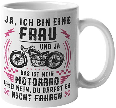 Pagma Druck Motorradfahrerin Tasse, Motorrad Geschenke für Frauen, Bikerin Spruch Becher Geschenkidee, Kaffeetasse Motorrad Kaffeebecher