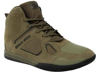 Gorilla Wear Bodybuilding Fitness Schuh Troy High Tops - Armeegrün - Sport Freizeit Alltag Training Workout Schnürsenkel mit Logo Bequem Extra Starker Halt für Herren, 40
