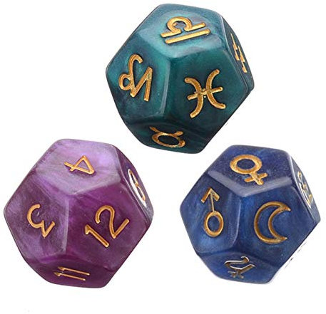 MEYENG 3 Dadi di Astrologia, Dadi Multicolore A 12 Facciate Astrologia Tarocchi Costellazione della Divinazione, Dadi Creativi A più Facce, Perfetti per L'equilibrio E La Crescita Personale