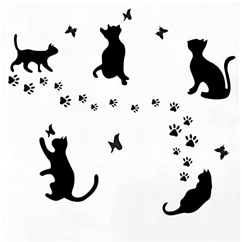 5 schwarze Katzen-Aufkleber Paw Patrol Party Wandtattoo Schmetterling Wanddekoration, entfernbare Kunst Vinyl Tür Aufkleber Tapete für Familie Schlafzimmer Wohnzimmer Heimdekorationen