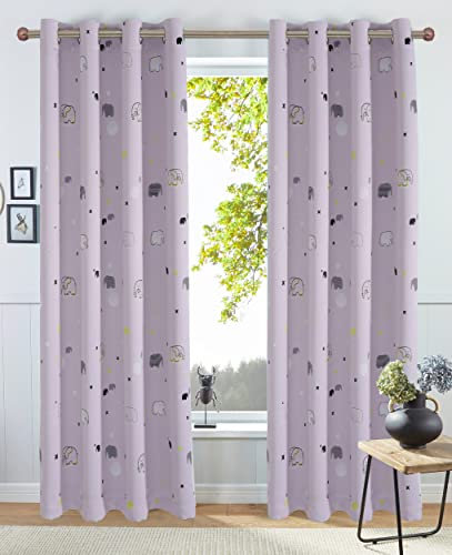 Clothink Gardine Kinderzimmer Mädchen Jungen - 140x210cm Pink Elefant Ösen (1 Stück),Verdunkelungsvorhang Kindergardine Vorhang Blickdicht