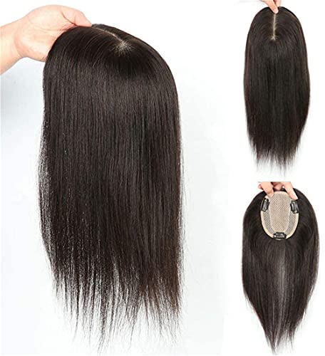 Seidenbasis Glatt Echthaar Crown Topper Haarteil Clip in unsichtbare Haartopper Toupet für Damen, 8 Dunkelbraun