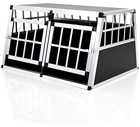 Cozy Pet Aluminium Car Dog Crate – 17 Sizes – Angled Car Boot Travel Cage – Lightweight Metal Dog Carrier - Double Doors - Removable Divider - W 89 x D 76 x H 50cm ACDC02