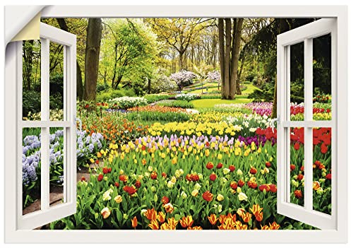 ARTland Wanddeko Wandtattoo selbstklebende Vinylfolie 130x90 cm Fensterblick Tulpen Blumen U1OS