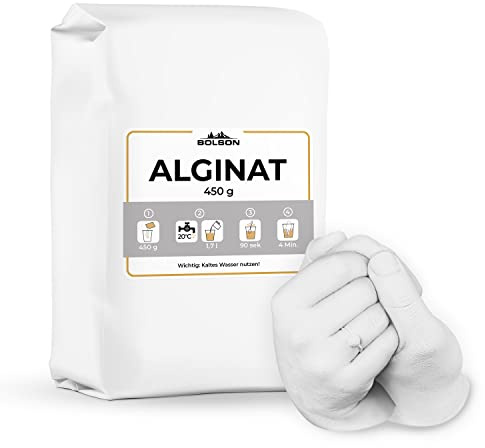 Bolson Alginat Abformmasse (450 g) für 3D Abdrücke - detailgetreue Alginat Abdruckmasse - Alginat Pulver für einzigartige Körperabformungen - für Kinder & Erwachsene