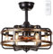 IYUNXI Caged Ceiling Fans with Lights Farmhouse, 18 Inch Flush Mount Vintage Bladeless Rustic Chandeliers Fan Remote Bedroom 6 Light E12 Bulb Base
