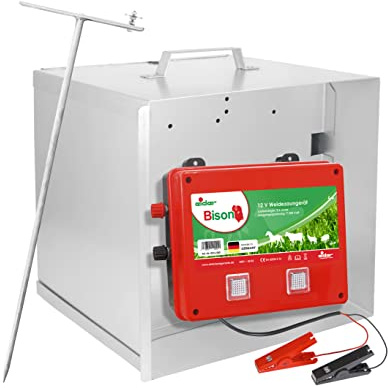 Eider Weidezaun-Set: 12 Volt Weidezaungerät Bison inkl. Transportbox & Diebstahlschutz - schlagstarkes Batteriegerät für einen hütesicheren Zaun