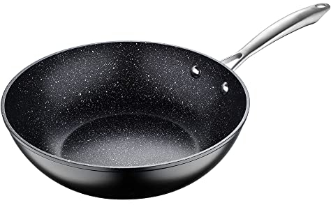 MasterPro - Forged Aluminium Wok, 28cm - Induction Base with Non-Stick Internal Coating, Professional Quality, Improved Heat Retention & Distribution