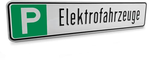Betriebsausstattung24® Geprägtes Parkplatzschild aus Aluminium in Nummernschildform | Elektrofahrzeuge grün | KFZ-Kennzeichen | für Ihren Parkplatz & Stellplatz | Originalmaße 52,0 x 11,0 cm