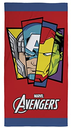 Disney Character World Offizielles Marvel Avengers Handtuch, superweiches Gefühl, Abzeichen-Design, perfekt für Zuhause, Bad, Strand und Schwimmbad, Einheitsgröße, 140 cm x 70 cm