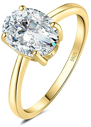 JewelryPalace 1-2ct Classique Cubic Zirconia Moissanite Bague Ovale Solitaire Pierre Argent 925 Femme, Plaqué Or Jaune Or Rose Bague Diamant Simulé Fiançailles Mariage, Ensemble Parure Bijoux Mariee