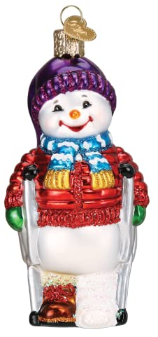 Old World Christmas Schneemann mit Krücken, Glas, geblasen, für Weihnachtsbaum