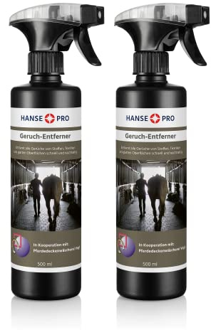 Hanse Pro Geruchs-Entferner, 2 x 500 ml I perfekt für Pferde-Stall, Box, Pferde-Decken, Reiter-Bekleidung, REIT-Stiefel I stoppt Gerüche von Pferd, Katze und Hund I gebrauchsfertig I wirkt schnell