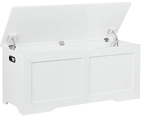Timberer 39.4 Storage Chest, Wooden Storage Bench, Lift Top Toy Chest with 2 Safety Hinges, Large Toy Box, Entryway Bench for Living Room, Bedroom, White