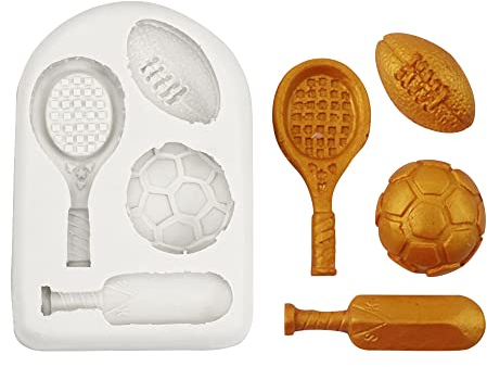 Cake Decoration Moulds 2Pcs Football Rugby Fondant Silicone Racket Cake Decorating Chocolate Baking Utensils