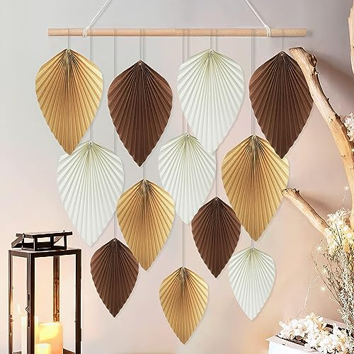 YBwanli boho dekohochzeitsdeko blätter girlande vintage,wald deko beige,gartenparty pompons deko,Es ist sehr geeignet, um Natur und Einfachheit auszudrücken, kreativer Dekoration Charme 12 Stücke