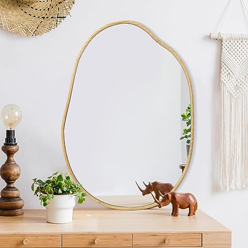 ULIKE Unregelmäßiger Wandspiegel, asymmetrischer Spiegel für Badezimmer, abstrakter Holzrahmen, moderner dekorativer Kosmetikspiegel für Schlafzimmer, Wohnzimmer, Eingangsbereich, 61 x 81,3 cm