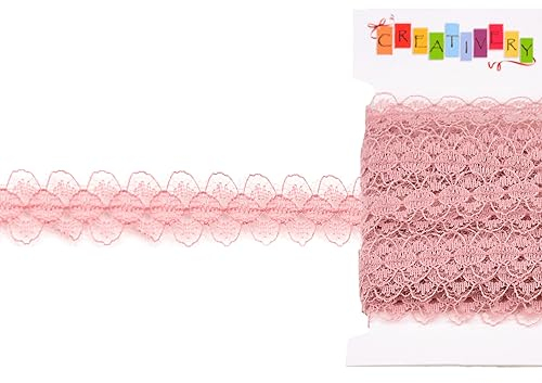 Creativery Spitzenband 15mm x 10m - Farbauswahl - farbecht & waschbar - Vintage Spitzenborte für Hochzeit - Borten und Bänder zum Nähen Dekorieren Basteln - Altrosa 158