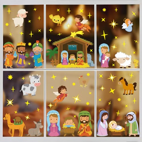 Pegatinas Navidad para Ventanas y Cristal - 9 Hojas Grandes Reutilizables Blancas - Vinilos Decoración para Escaparates (B)