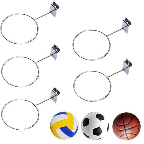 Vokowin 5pcs Wall Mount Ball Holder Steel Exercise Ball Storage Organizer for Display Volleyball Football Racks Basketball Organizer Sports Room Decor for Soccer Volleyball (K311-5)