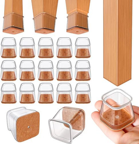 Ansible 24 pcs Square Large Chair Leg Floor Protectors, Furniture Felt Pads Silicone Covers caps for Chairs,Chair Leg Protectors for Hardwood Floors (Large fit:1'' to 1-5/8'')