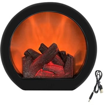 IOIUSKKU Linternas para chimenea, impresionante decoración de para Navidad, efecto de llama saltadora, chimenea operada por batería, fuego falso, semicírculo negro