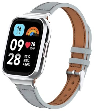 nuosiweilang Armband Kompatibel mit Xiaomi Redmi Watch 3 Active Armband Ersatzband Lederarmband Uhrenarmband Zubehör für Xiaomi Redmi Watch 3 Active Smartwatch Männer und Frauen Grau