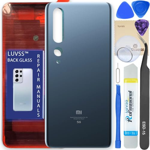 LUVSS Akkudeckel Kompatibel für Xiaomi Mi 10 5G Rückseite Glas Deckel Backcover Ersatz Reparatur Set (Grau)