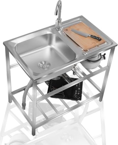 Utility Sinks for a Laundry Room, Freestanding 304 Stainless Steel Sink, Commercial Kitchen Washing Sink 1 Compartment with Faucet, for Garage,Restaurant,Kitchen,Laundry Room,Indoor Outdoor (Size : D