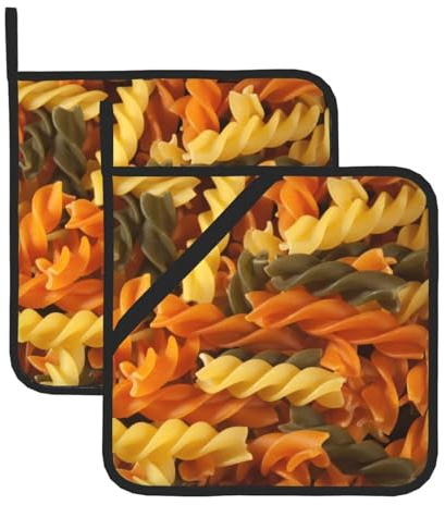 Tasty Pasta, Pot Holders Set Of 2,Heat Resistant Potholder Kitchen Non Slip Cooking Baking Hot Pad 20.5x20.5 cm