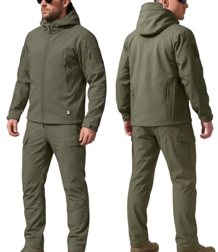 TAUIANE Ensemble De Combinaison De Ski Deux PièCes pour Hommes, Veste Softshell pour Hommes, Combinaison Snowboard 2 PièCes, Ensembles Combinaisons Combat Militaires ImperméAbles,Vert,M