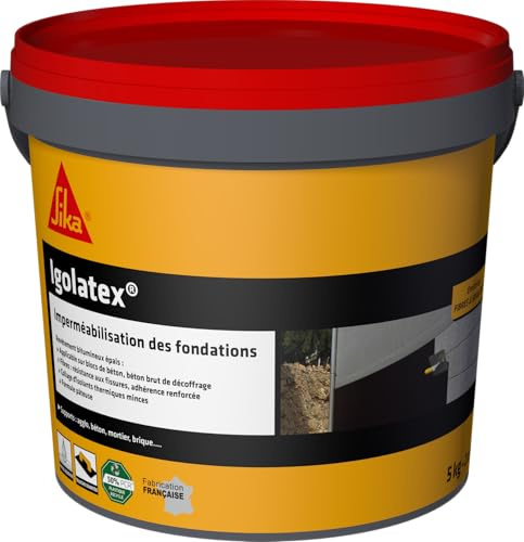SIKA - Revêtement bitumineux épais - Sika Igolatex - Noir - 5kg | Imperméabilisation des soubassements en béton - Collage d'isolant thermique - Facile d'application - Prêt à l'emploi